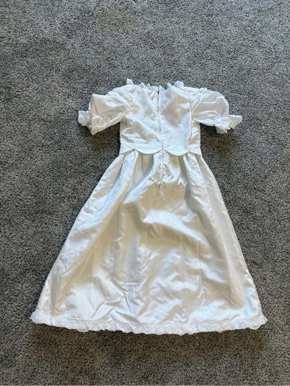 Vintage White Lace Trim Flower Girls' Satin Dress